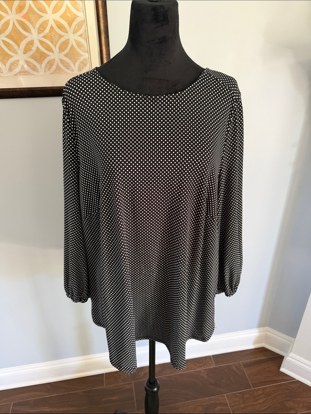Adrianna Papell Black and White Polka Dot Long-Sleeve Top